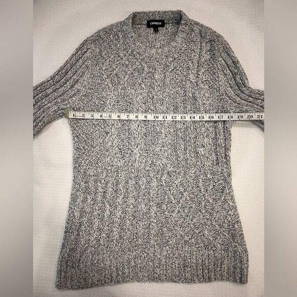 Express Gray Cable Knit Holiday Party Festive Mini Sweater Dress Size Medium - Picture 6 of 16